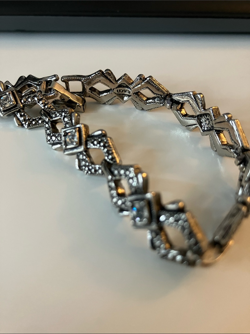 Silver Decorative Link Bracelet with Crystals